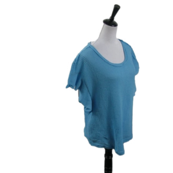 Cato Turquoise Waffle Knit Ruffle Sleeve Top Size Large - Picture 4 of 4